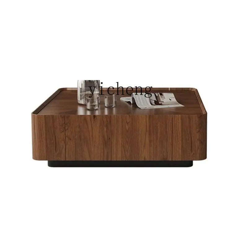 

TQQ minimalist antique walnut square coffee table simple small apartment living room storage coffee table combination