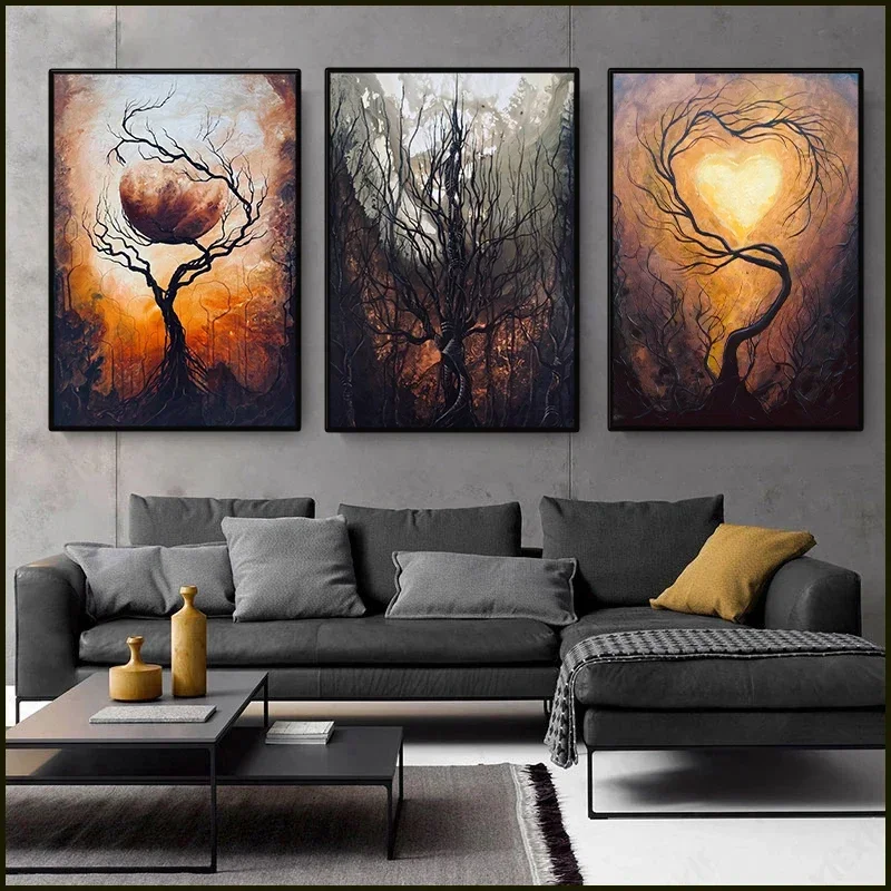 1PCS frameless  Canvas Painting   Surreal Colourful Landscape Poster Vintage Dark Forest Mountain Fall Scenery Canvas Pain