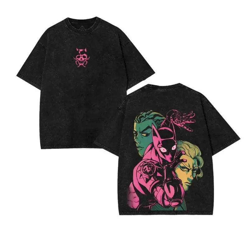 

JoJo's Bizarre Adventure Killer Queen T-shirt Vintage Washed Oversized T Shirt Men's Clothing Short Sleeve Cotton Tees Tops