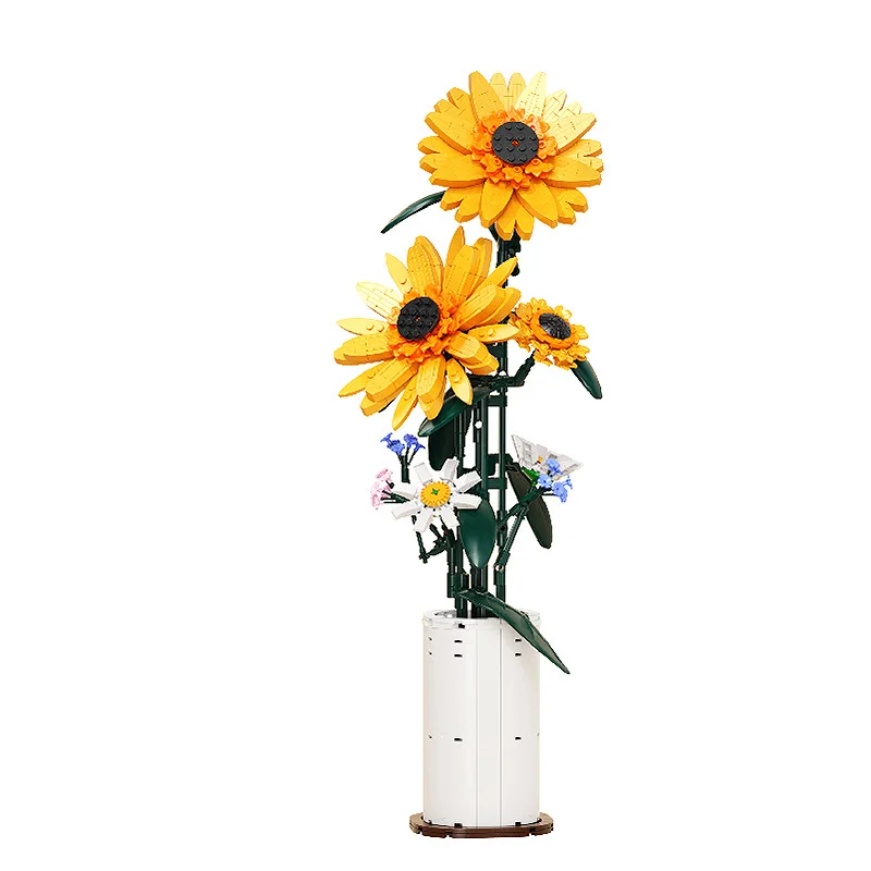 

NEW Creative Flower Bouquet Sunflower With Vase Building Blocks Plant Potted Rose Bricks for Girls Birthday Gift Home Decoration