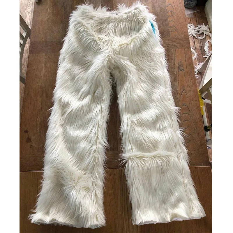 New American Retro Street Plush Hip Hop Gothic Fashion Design Personality Single Product Design Loose Trousers INS style solid c