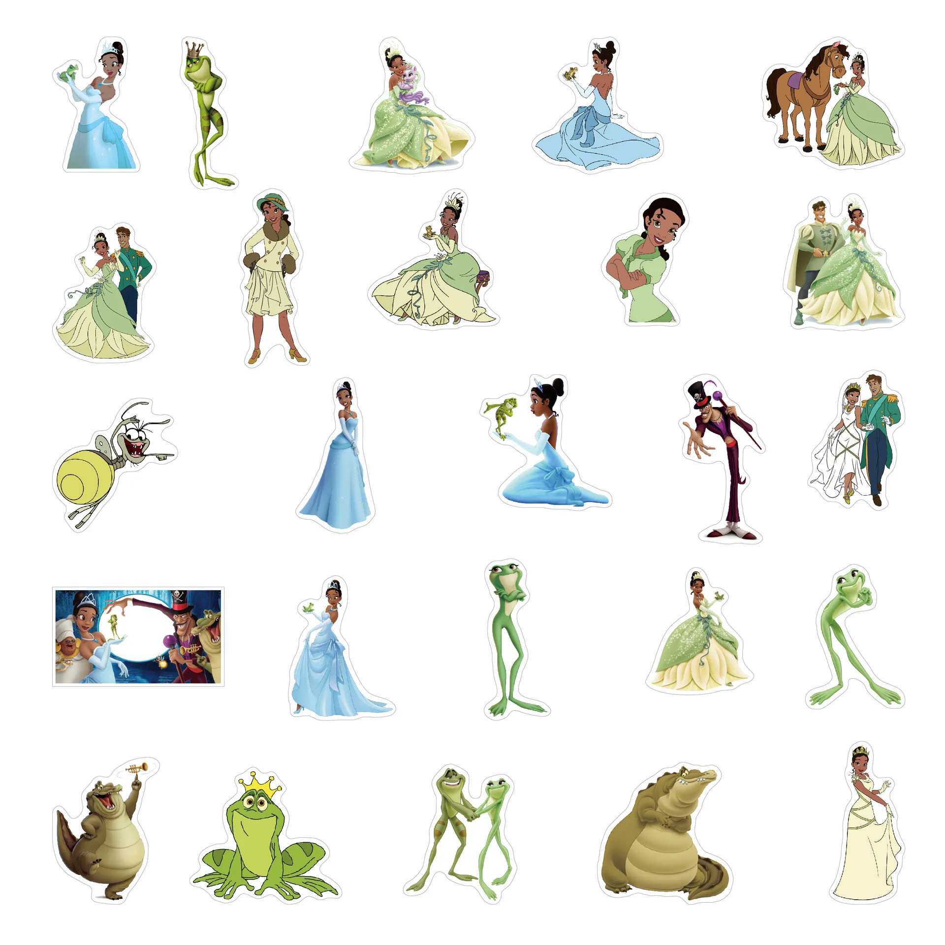 Disney-pegatinas de Tiana de la princesa y la rana, calcomanías impermeables de PVC para ordenador portátil, nevera, teléfono, Maleta, 10/50 piezas