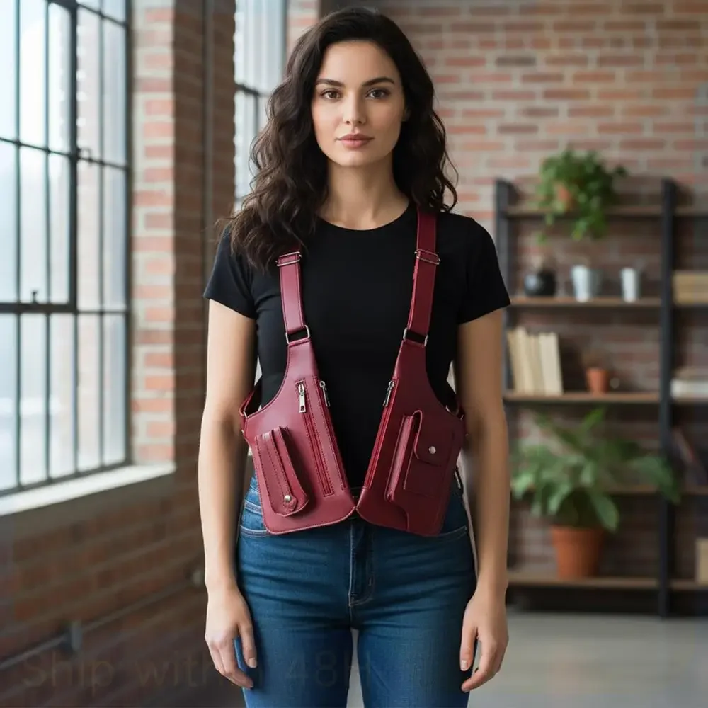 

PU Leather Double Shoulder Armpit Bag Anti-Theft Underarm Strap Wallet Pocket Holster Bags for Men Women Travel Outdoors