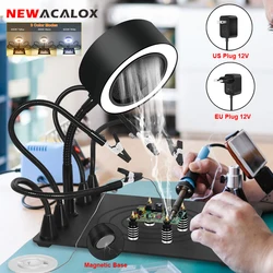NEWACALOX 12V Welding Smoke Exhaust Fan with 3 Color LED Light Welding Repair Workbench Soldering Helping Hands for Soldering
