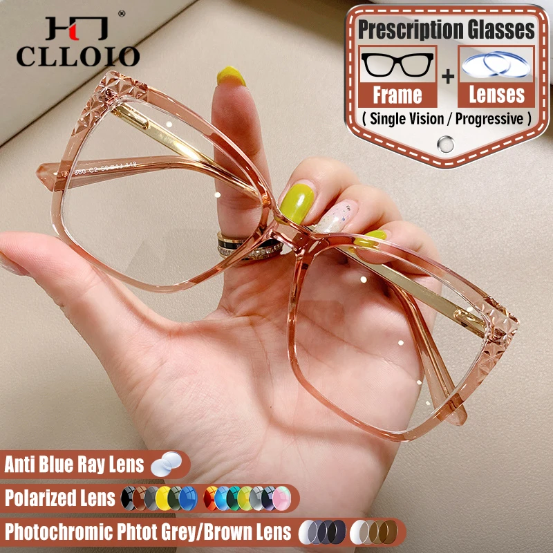 

CLLOIO Women Fashion Butterfly Frame Progressive Prescription Glasses Photochromic Anti Blue Ray Computer Protection Eyeglasses