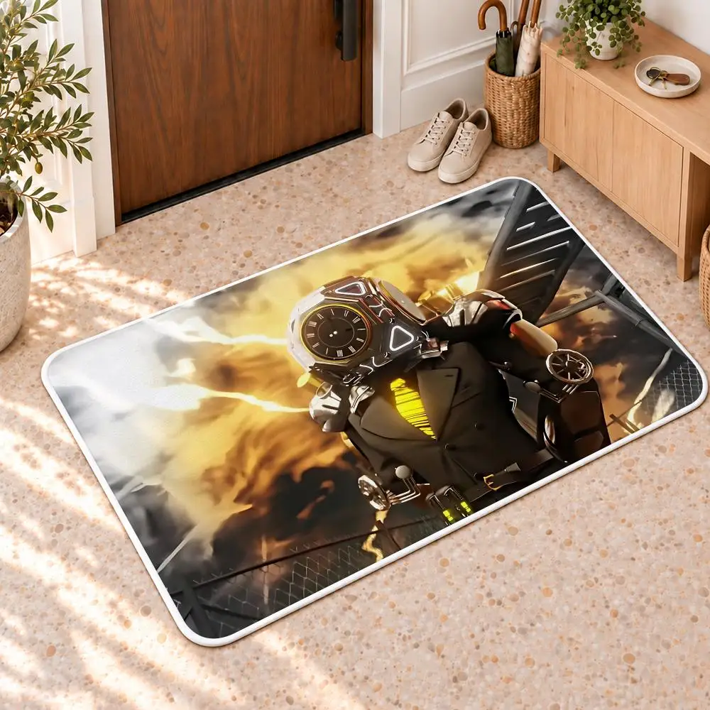 S-Skibidi Toilet Clock Man Floor Mat Flannel Rug Soft Non Slip Door Mat For Bathroom Bedroom Kitchen Living Room Home Decor