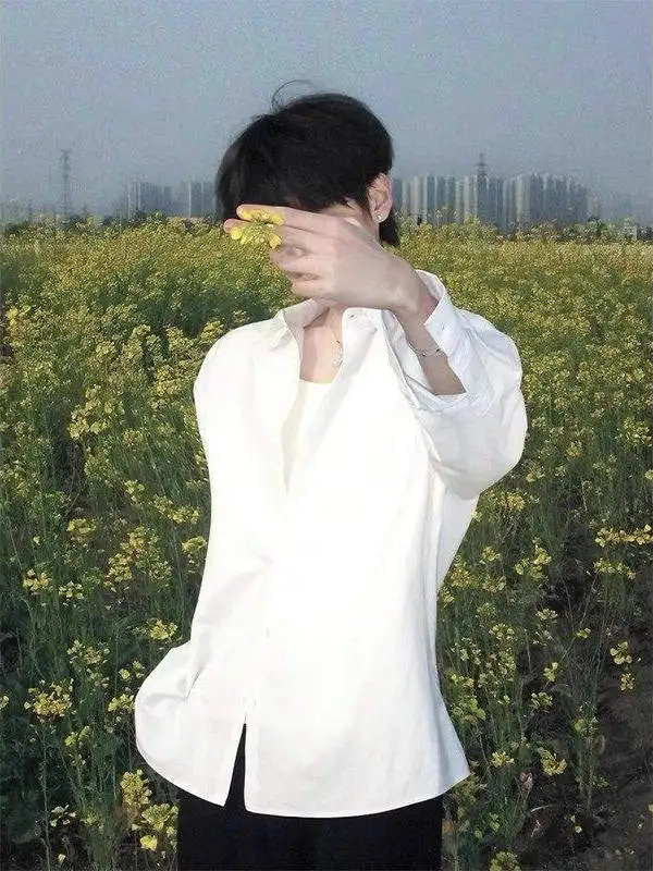 

White Long Sve Men's irt Lazy Sle High Collar Jaet Clean Personali Clothing Loose Fit Button up No Iron Treaent