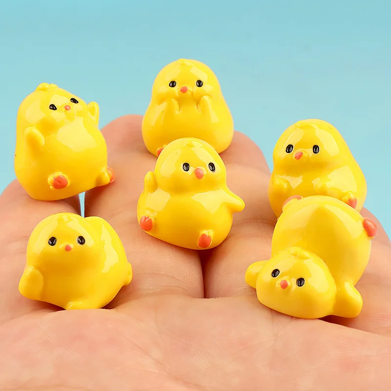 2Pcs Cute Cartoon Mini Yellow Chicken Crafts DIY Home Decoration Kawaii Miniatures Figurines Desktop Small Ornament Kids Gifts