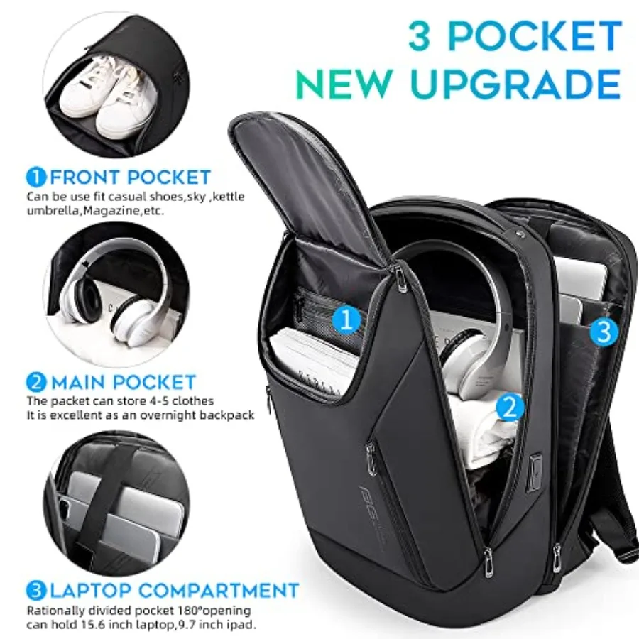 Business Smart Backpack Waterproof fit 15.6 Inch Laptop Backpack with USB Charging Port, Travel Durable Backpack view 2
