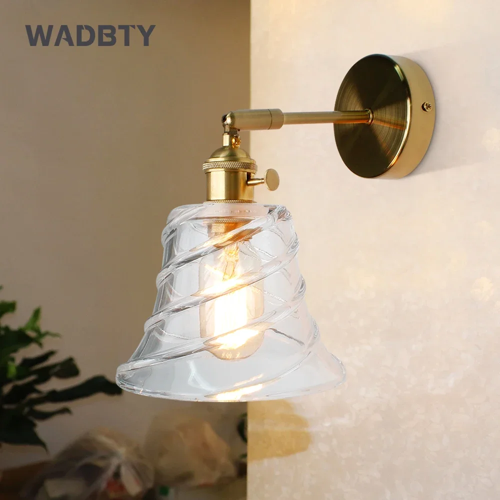 

WADBTY Wall Sconce Light Led E27 Clean Glass Wall Light Switch Copper Wall Lamp Bedroom Suit For 90-260V Creative Hoem decor