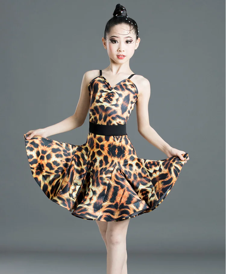 Girl Latin Dance Dress Costume Child Leopard Grain Dance Costumes Kid Dance Dress For Girls Latin Dancing Dress free shipping