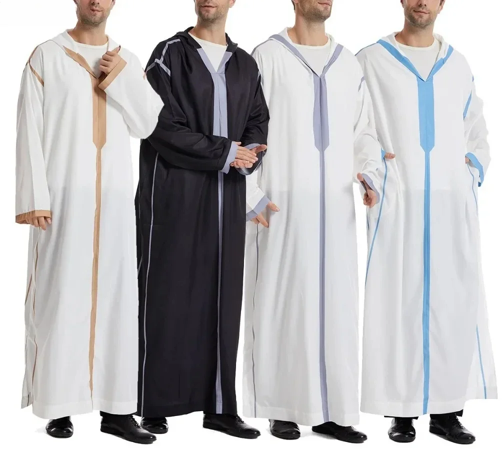 Men Abaya Muslim Dubai Saudi Long Dress Eid Hooded Jubba Thobe Islamic Clothing Moroccan Djellaba Caftan Kaftan Arabic Robe Gown