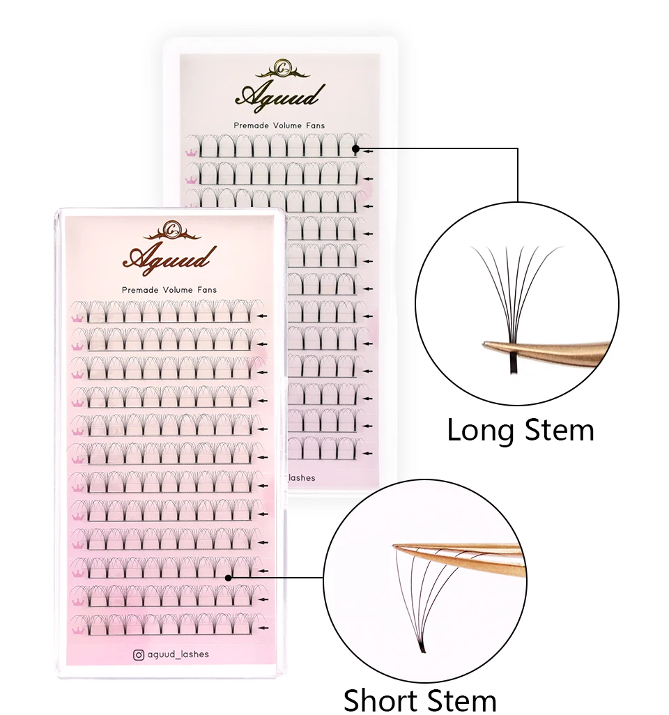 AGUUD Soft Natural Volume Fans Lashes Short/Long Stem 3D/4D/5D/6D Russian Volume Premium Eyelash Extension Professional Cilios