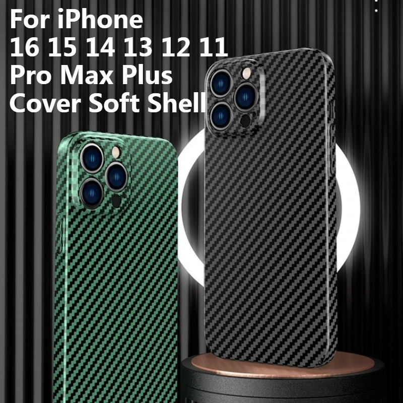 Funda de teléfono ultrafina con textura de fibra de carbono resistente a los arañazos para Apple 16 15 14 13 12 11 Pro Max Plus Series, carcasa suave