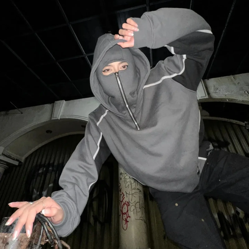 

Осень-зима, мужской и женский свободный топ, европейско-американская модная двойная шляпа, индивидуальный дизайн, толстовка с капюшоном и цветными блоками