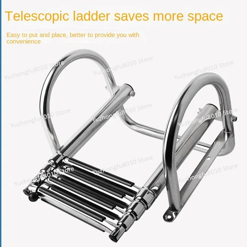 

NEW 3/4-step boat ladder stainless steel boarding telescopic ladder sliding folding swimming launch ladder with step handrail