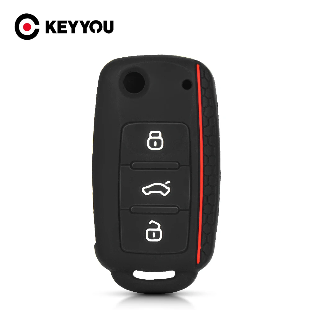KEYYOU Silicone Car Key Case Cover for Volkswagen Sagitar/Polo/Golf/Bora/Tiguan/TOUAREG/Phaeton/SEAT/Skoda Key Fob Cover