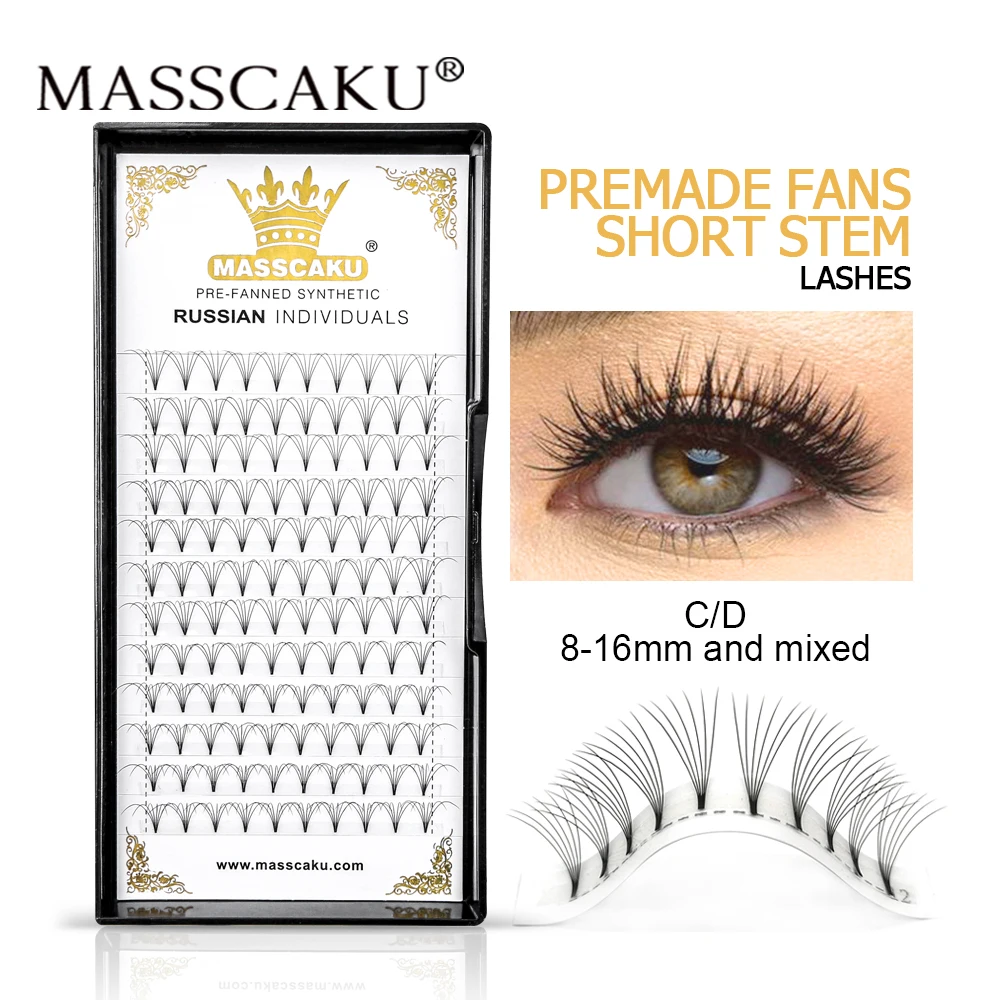 

MASSCAKU Lashes Short Stem Premade Fans Russian Volume Eyelashes Natural Soft False Individual Eyelashes Extensions for Beauty