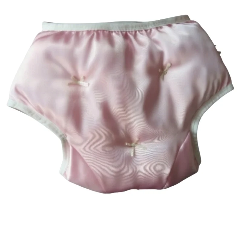 Pink Double-Layer Satin Filled Cotton Sexy Men's Briefs Underwear Silky Touch Bow Sissy Cross dressing Warm Panties