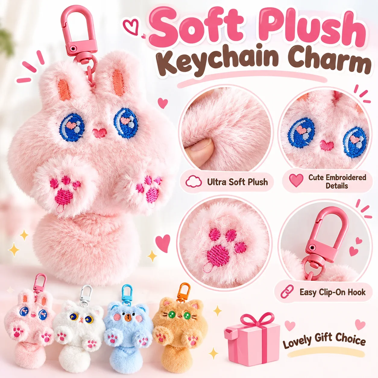 Plush Puppy Keychain, Cute Doll Pendant, Kawaii Backpack Charm for Girls and Women
