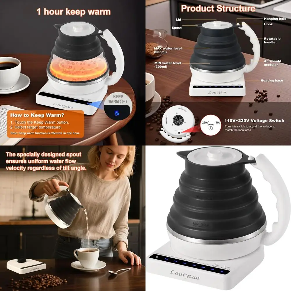 

Portable 555ML Silicone Electric Kettle with Variable Temp, Auto Shut-Off, Boil Dry Protection, and Keep Warm Feature, Suitable