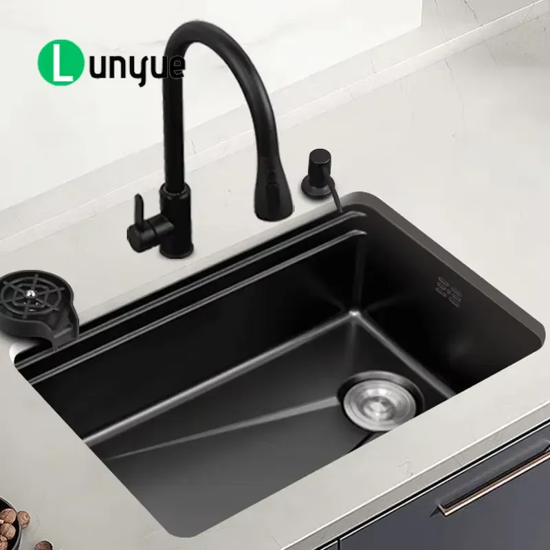 Modern Farmhouse Stainless Steel Kitchen Sink Single Bowl Rectangular Basin Intelligent Single Hole Countertop Installation