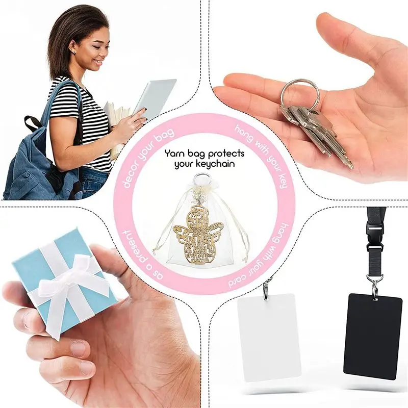 Exquisite-60Pcs Baptism Angel Key Ring Baptism Wood Keychain Baptism Favor Baptismal Souvenirs Communion Favors For Boy Or Girl
