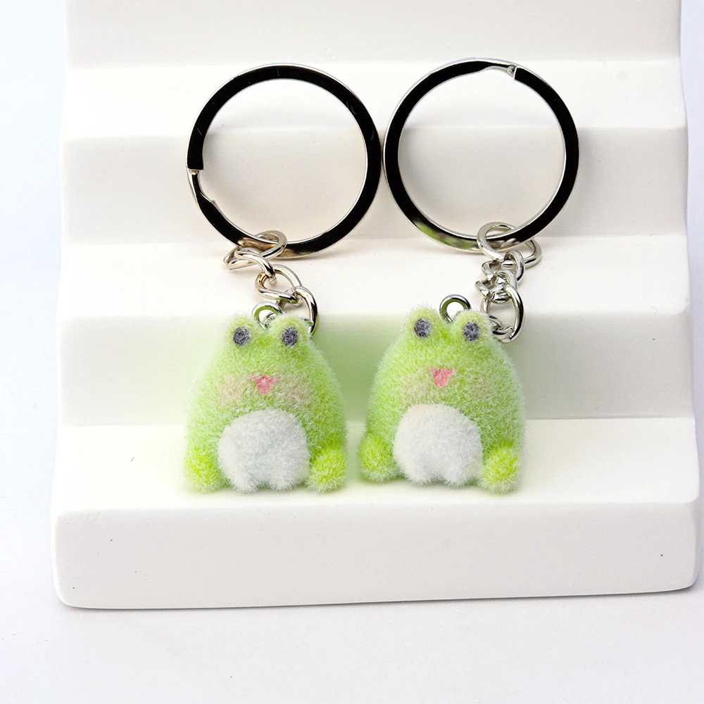 20PCS 3D Resin Flocking Frog Keychain Plush Dolls Pendants for Bags Charms Pants Decoration DIY Handmade Accessories Wholesale