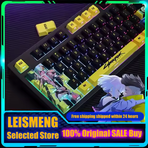 Anime Keycaps Cyberpunk Theme 124-Key Mechanical Keyboard Cherry Profil PBT Custom Keycaps Side Engraved PC Gaming Keyboard Gift