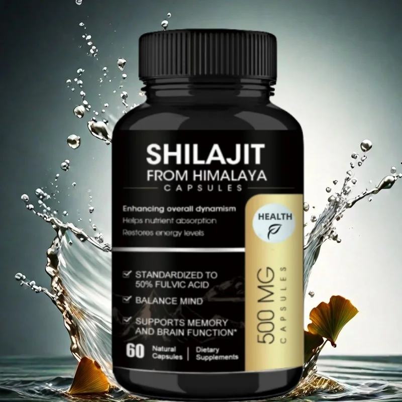 HEALTH Organic Shilajit Capsules with Ginseng & 50% Fulvic Acid & Trace Minerals Supplement Support Brain and Focus, Energy