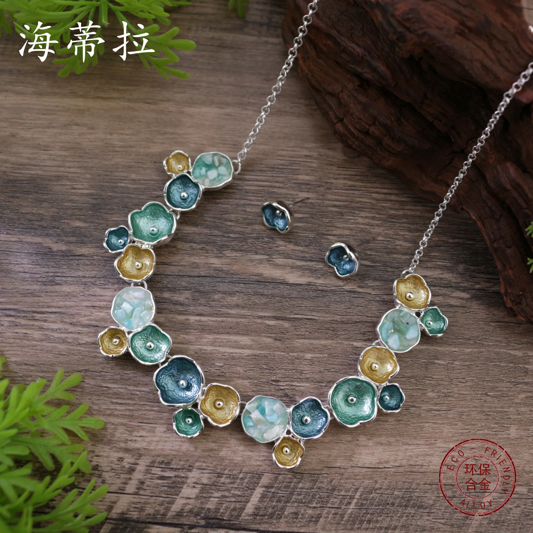 Jewelry DIY accessories new color painting oil geometric round flower necklace, creative crystal inlaid women's high-end neck ch