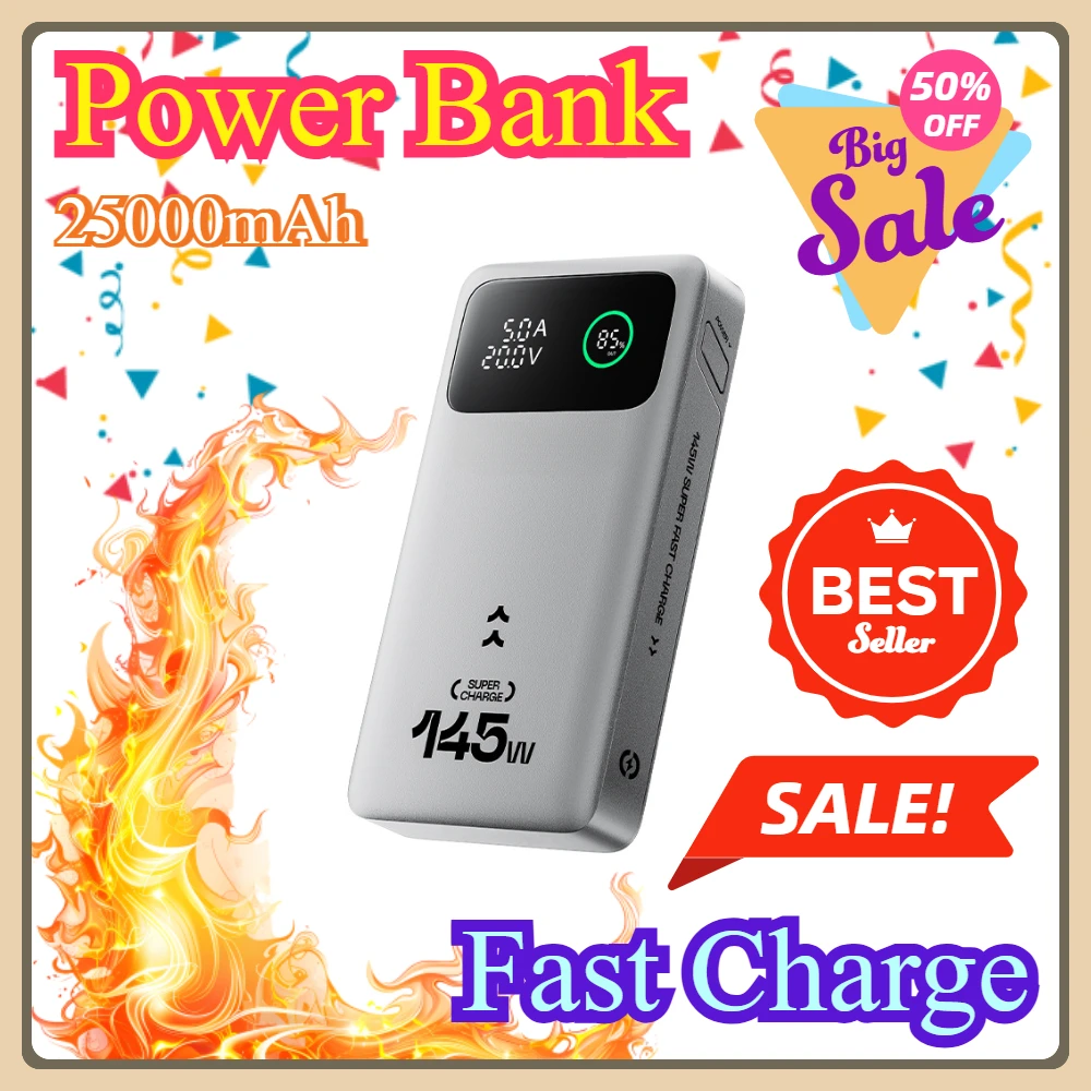 

For IPhone MacBook Laptop 140W Power Bank 25000mAh Type C Fast Charge Portable External Battery 100W PowerBank