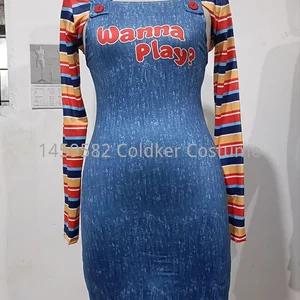 مجموعة زي دمية قاتلة مخيفة للكابوس للنساء, ازياء الهالوين, تريد أن تلعب, بدلة شخصية الفيلم, دمية تشاكي أفضل 8 مبيعات زي تشاكي نسائي - رقم 4