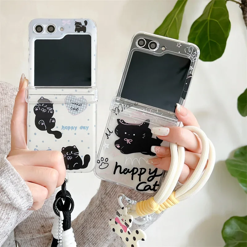 

Transparent Cat Phone Case for Samsung Galaxy Z Flip 6 5 4 3 Protective Back Cover for ZFlip4 ZFlip5 ZFlip6 Case Shell