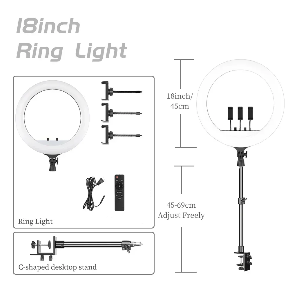 18-Zoll-Ringlicht-Wandhalterung 3200-6500K Fotostudio-Licht für Vlog-Videoaufnahmen, Make-up-Selfie-Ringlicht mit Stativ.