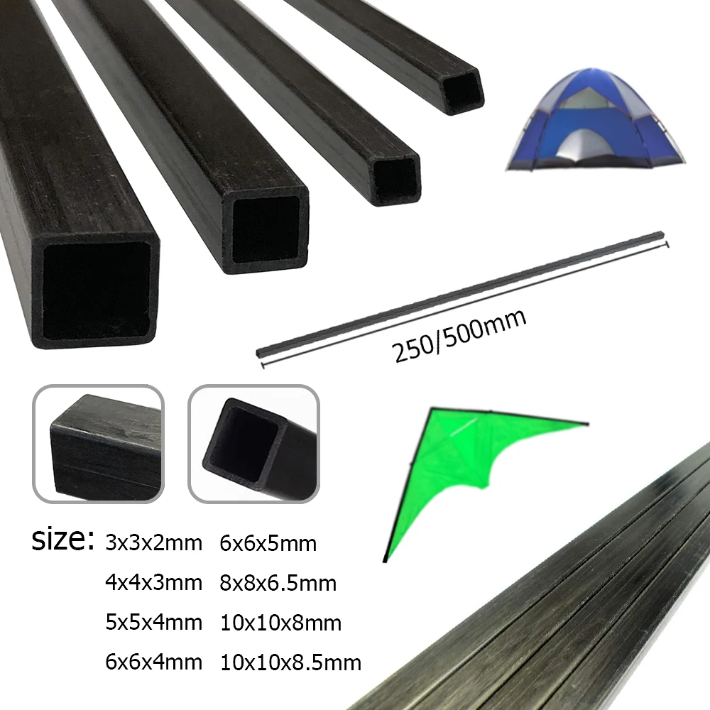1/2/3Pcs Carbon Fiber Square Tube, 250mm/500mm Length, 3mm~10mm Lightweight & Durables for DIY Projects