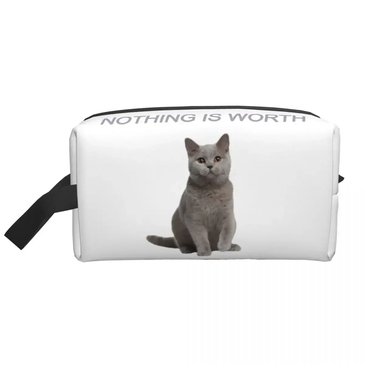 Mandela Catalogue Nothing Is Worth The Risk Cat Makeup Bag Women Travel Cosmetic Organizer Cute Storage Toiletry Bags