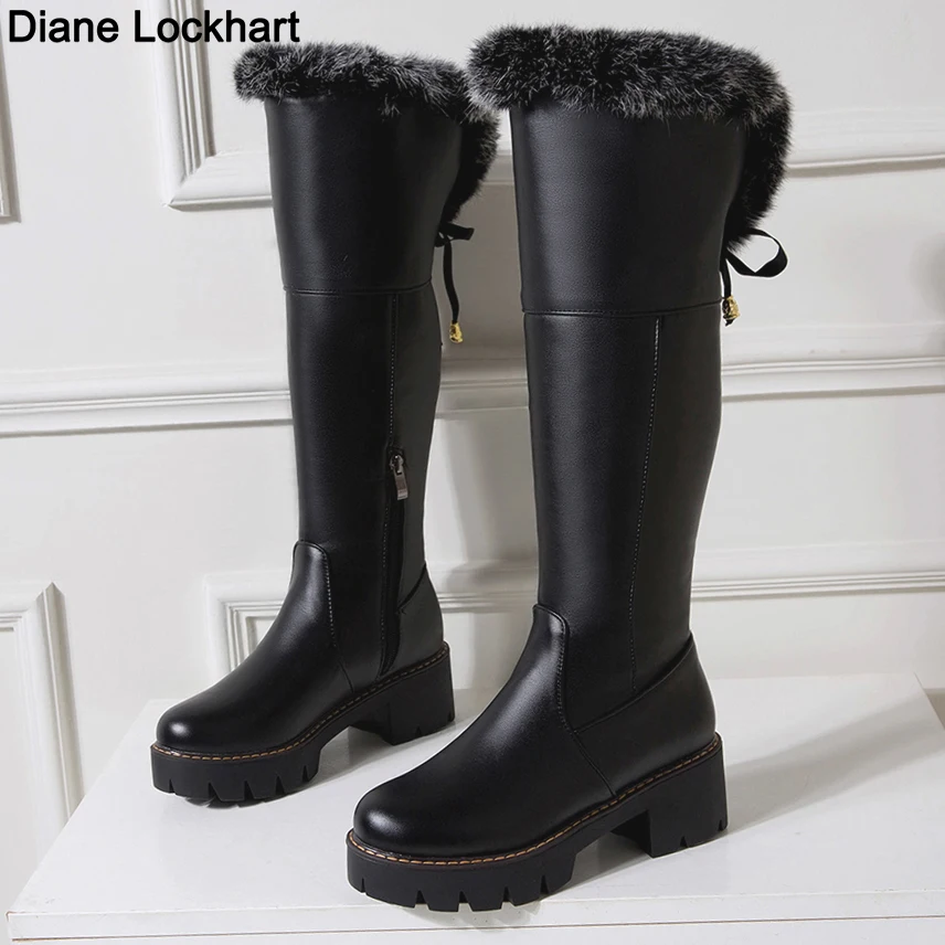 Women Snow Boots Warm Fur Plush Casual Waterproof Winter Shoes Ladies Wedge Knee High Boots Girls Black White Long Boost 43