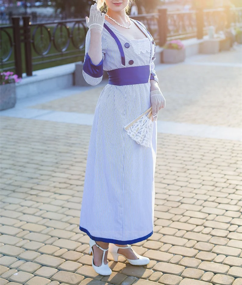 

1910s Seaside Dress Striped Titanic Dress 1910s Tea Gown Vintage Edwardian Costume for Women