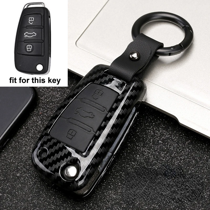 Carbon Fiber ABS Silicone Car Key Cover Protector Case for Audi A3 A4 A5 C5 C6 8L 8P B6 B7 B8 C6 RS3 Q3 Q7 TT 8L 8V S3 Keychain