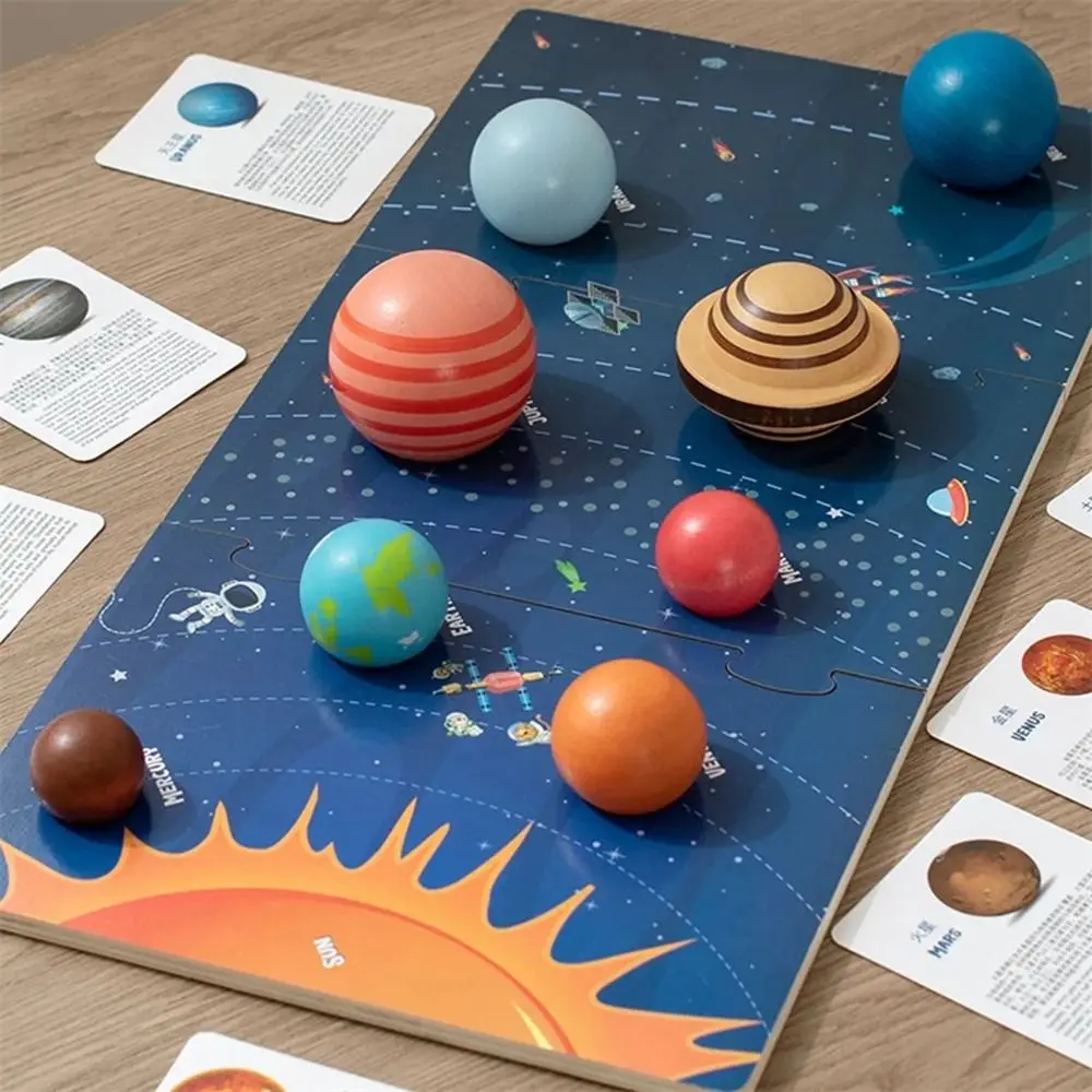 3D Wooden Solar System Puzzle Universe Cognition Early Education Planets Matching Board Eight Planets Outer Space Planet Board