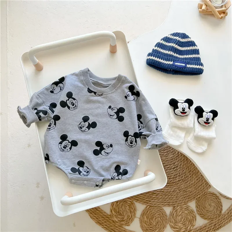 Summer Newborn Baby Rompers Sock Hat 3pcs Set Cartoon Mickey Mouse Clothes Boys Girls Jumpsuit Infant Short Sleeve Bodysuit