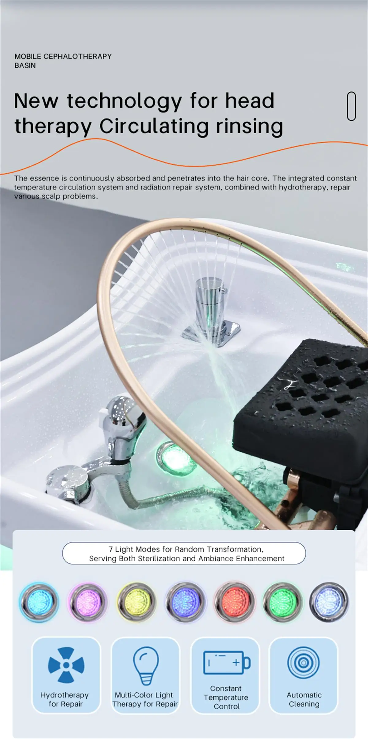 Praktisches 60-Liter-Wasserspeicherkopf-Spa-Becken mit Wasserzirkulation und Heizfunktion, Friseursalon-Becken, mit Entwässerungstank – Detail 6