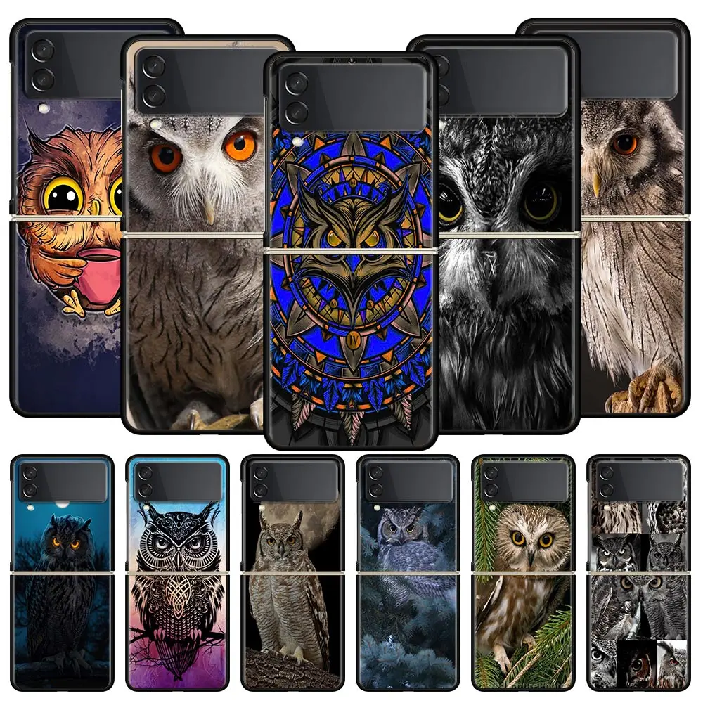 

Phone Case for Samsung Galaxy Z Flip 3 4 5 Folding Mobile Shell Hard PC Fundas Protect Cover Cartoon Girl Gifts Lovely Owl