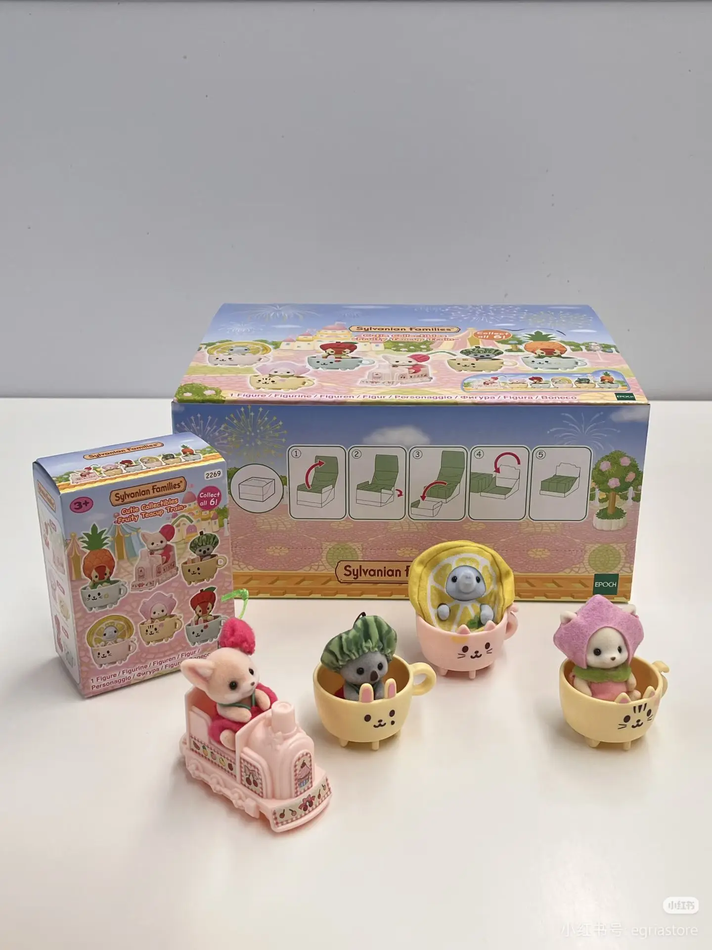 SYLVANIAN FAMILIES X Blind Box Fruit Cup Train Anime Figure Kawaii Collectible Toy Gift for Girls