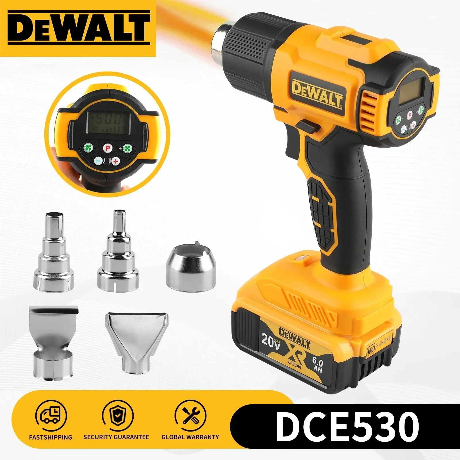 DeWALT DCE530 20V Cordless Heat Gun, Digital Temp Display,Max Portable Hot Air Gun with 5Nozzles for Shrinking & Paint Stripping