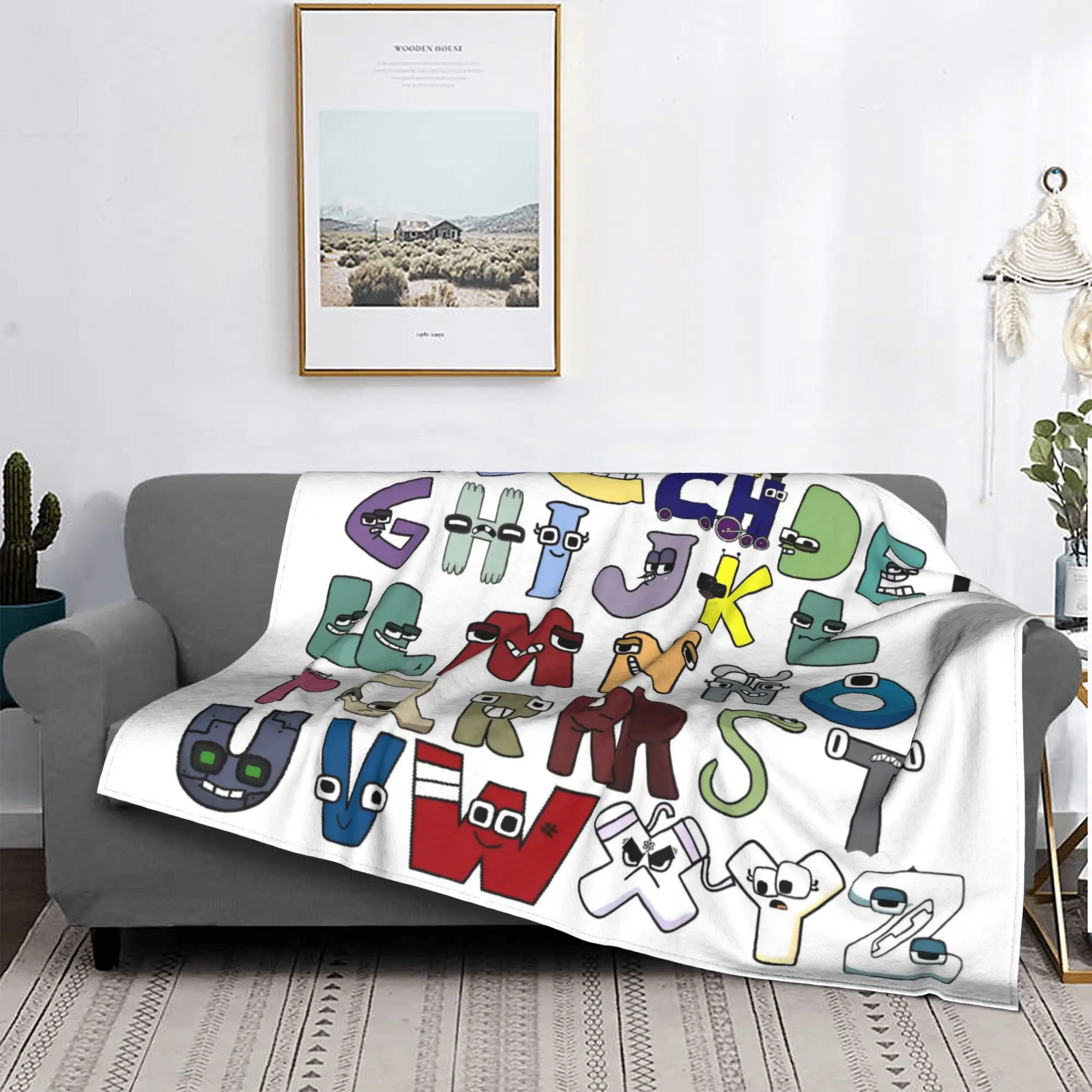 Alphabet Lore English Cartoon Blankets Villain Letter ABC Fuzzy Funny Soft Throw Blankets for Bedspread Autumn/Winter Office