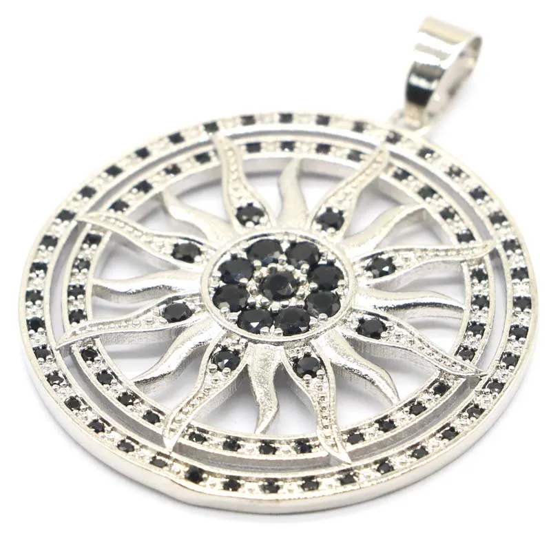 Buy 4 Get 1 Free 46x36mm Fancy Big Size Round Shape Orange Spessartine Garnet Black Sapphire White CZ Silver Pendant
