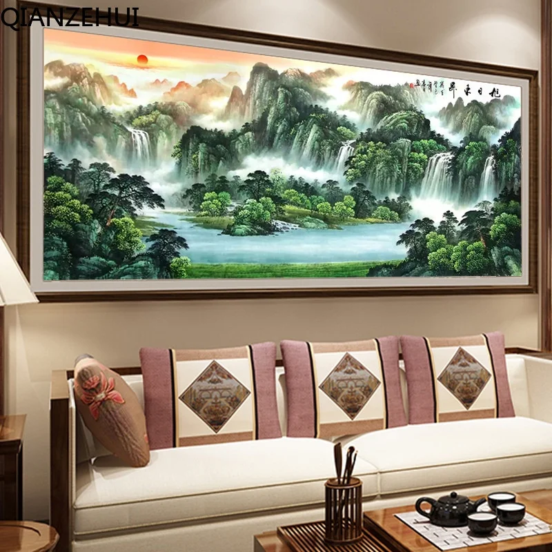 

DIY full Diamond Embroidery,Round Diamond Rising Sun Landscape Living room decoration rhinestone beads Diamond painting