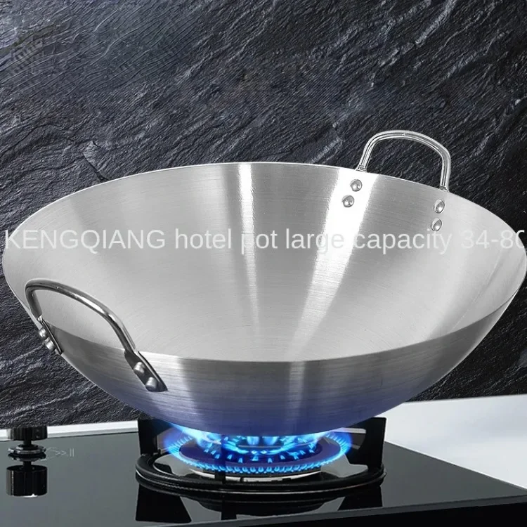 Stainless Steel Chinese Traditional Wok Round Bottom Wok Large Capacity Sauté Pan Restaurant Household Frying Pan